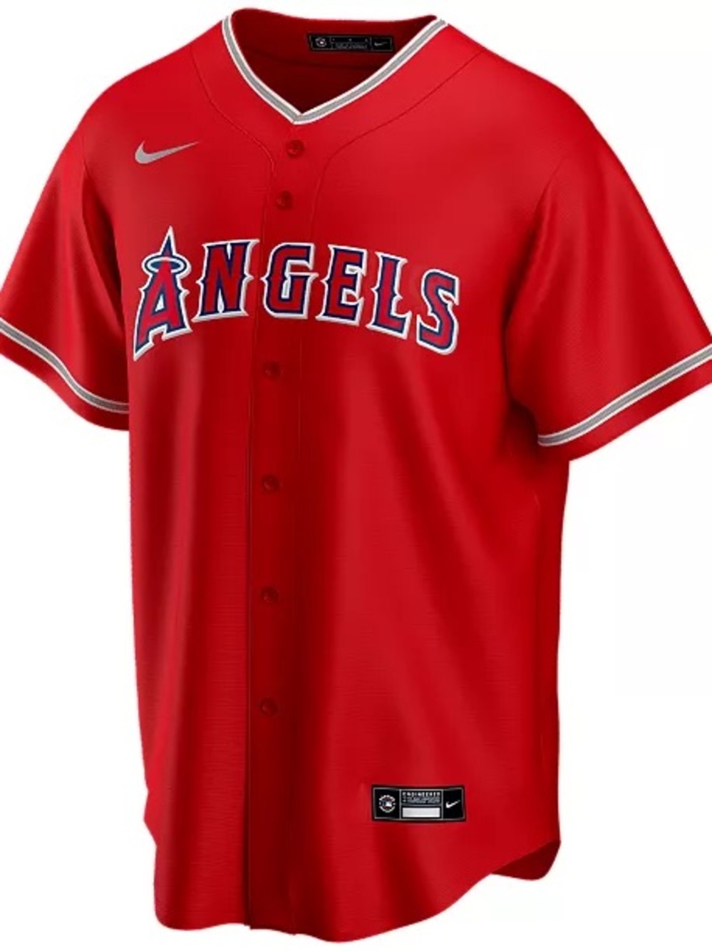 Nike MLB Red Angels Button-Front Jersey with White & GrayTrim